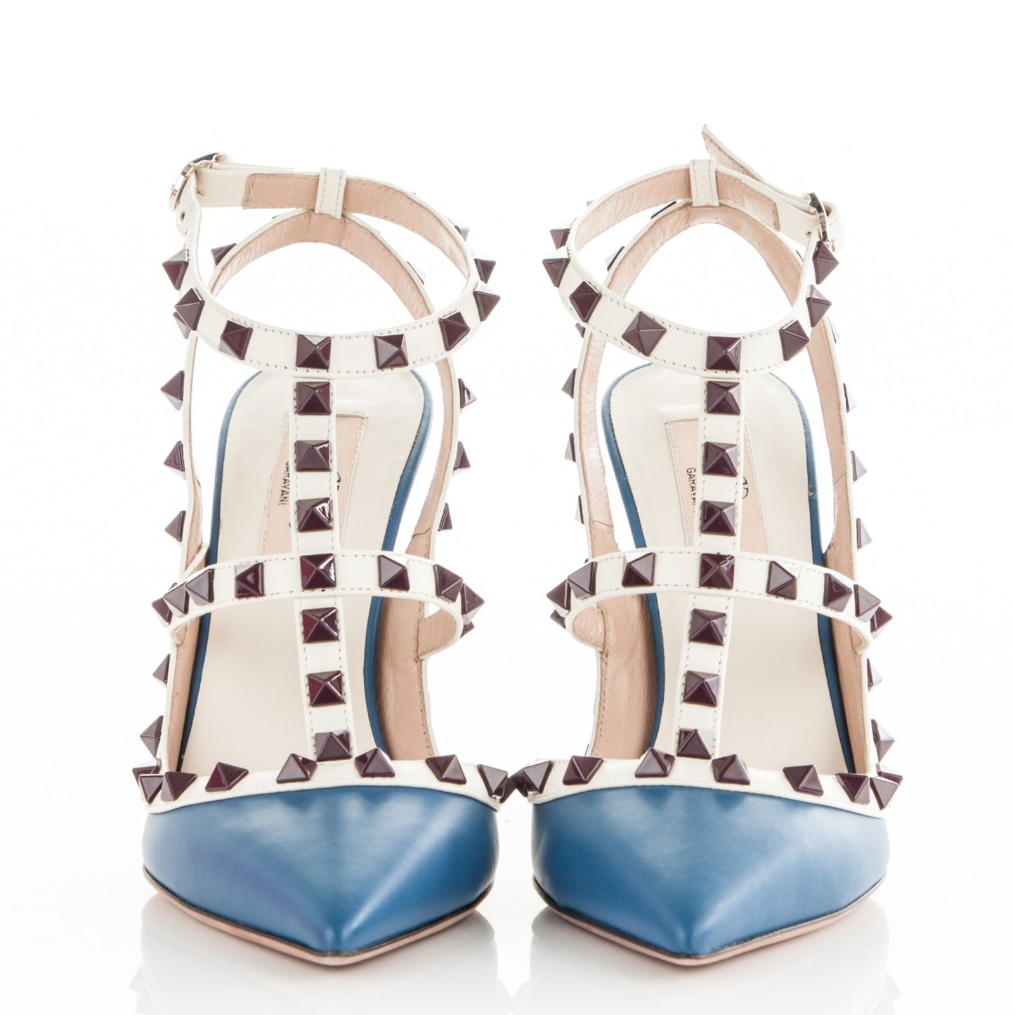 Nappa Rockstud Ankle Strap 100mm Pumps 37 Indaco Light Ivory