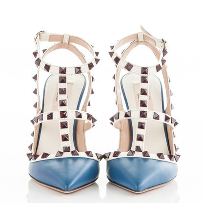 Valentino Garavani Nappa Rockstud Ankle Strap 100mm Pumps 37 Indaco Light Ivory 2 of 7