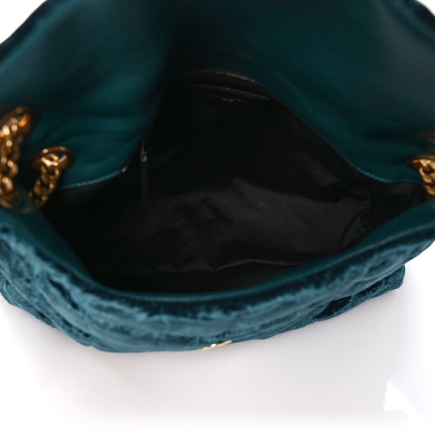 Crushed Velvet Quilted Small Loulou Puffer Monogram Chain Satchel Emerald