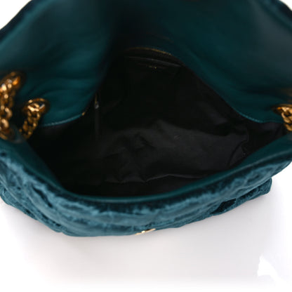 Saint Laurent Crushed Velvet Quilted Small Loulou Puffer Monogram Chain Satchel Emerald 5 of 8