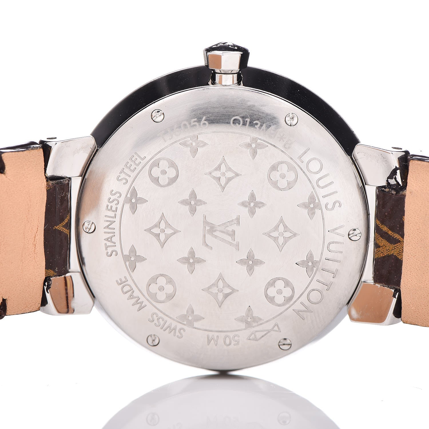 Louis Vuitton Stainless Steel Monogram Diamond 33mm Tambour Slim Quartz Watch 5 of 8