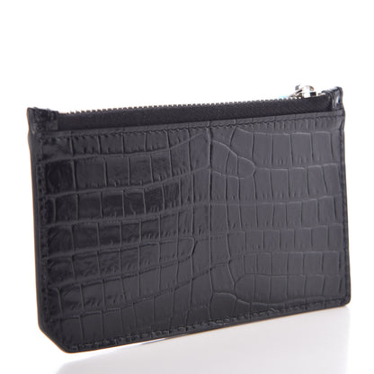Saint Laurent Calfskin Crocodile Embossed 5 Fragments Zip Pouch Card Holder Black 3 of 7