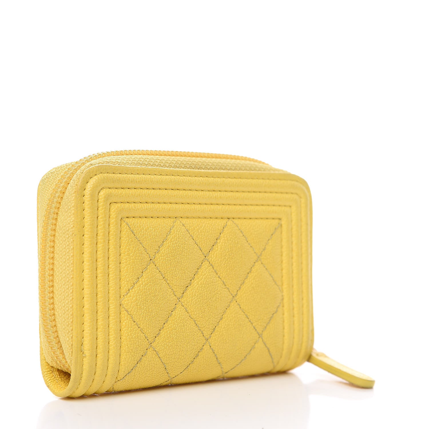 Chanel Caviar Quilted Boy Zip Around Coin Purse Wallet Yellow 2 of 11