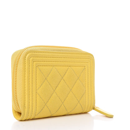 Chanel Caviar Quilted Boy Zip Around Coin Purse Wallet Yellow 2 of 11