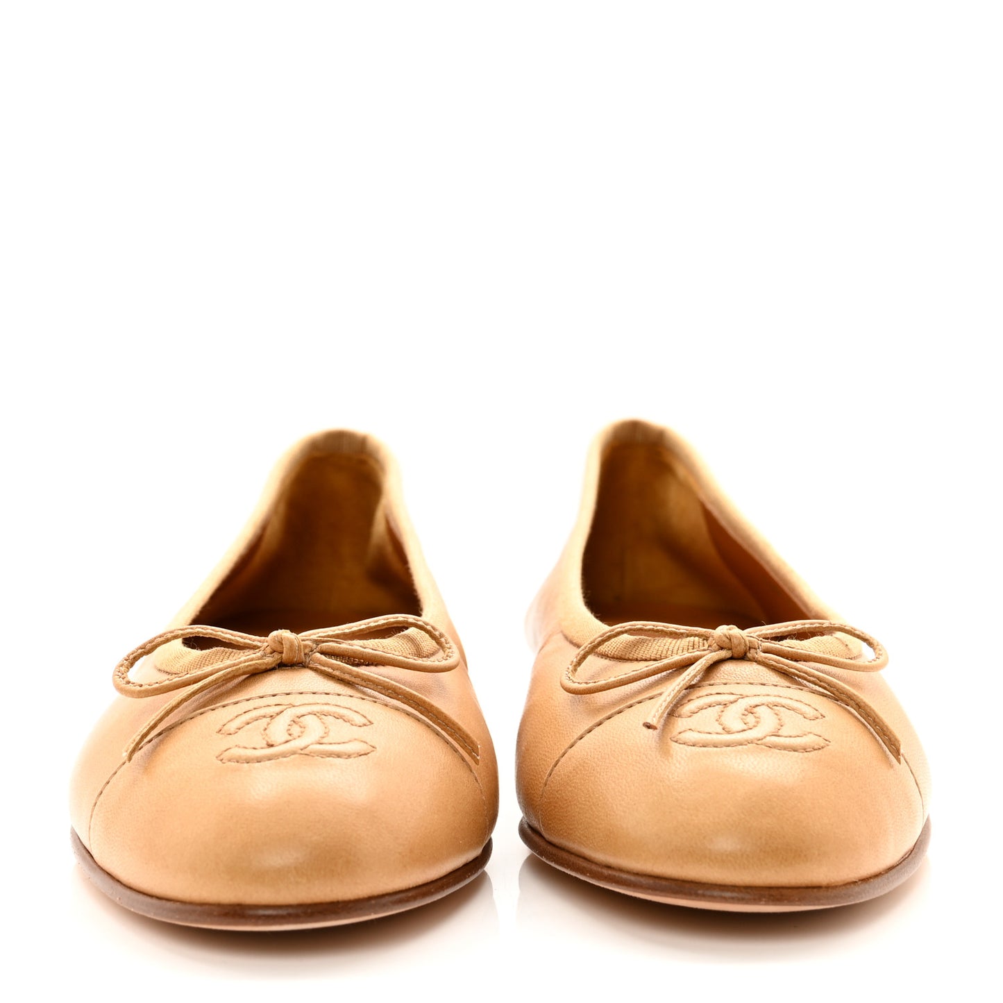 Lambskin Cap Toe CC Ballerina Flats 38 Beige