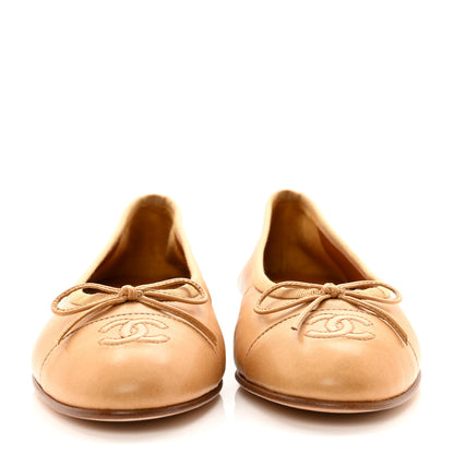 Chanel Lambskin Cap Toe CC Ballerina Flats 38 Beige 2 of 8
