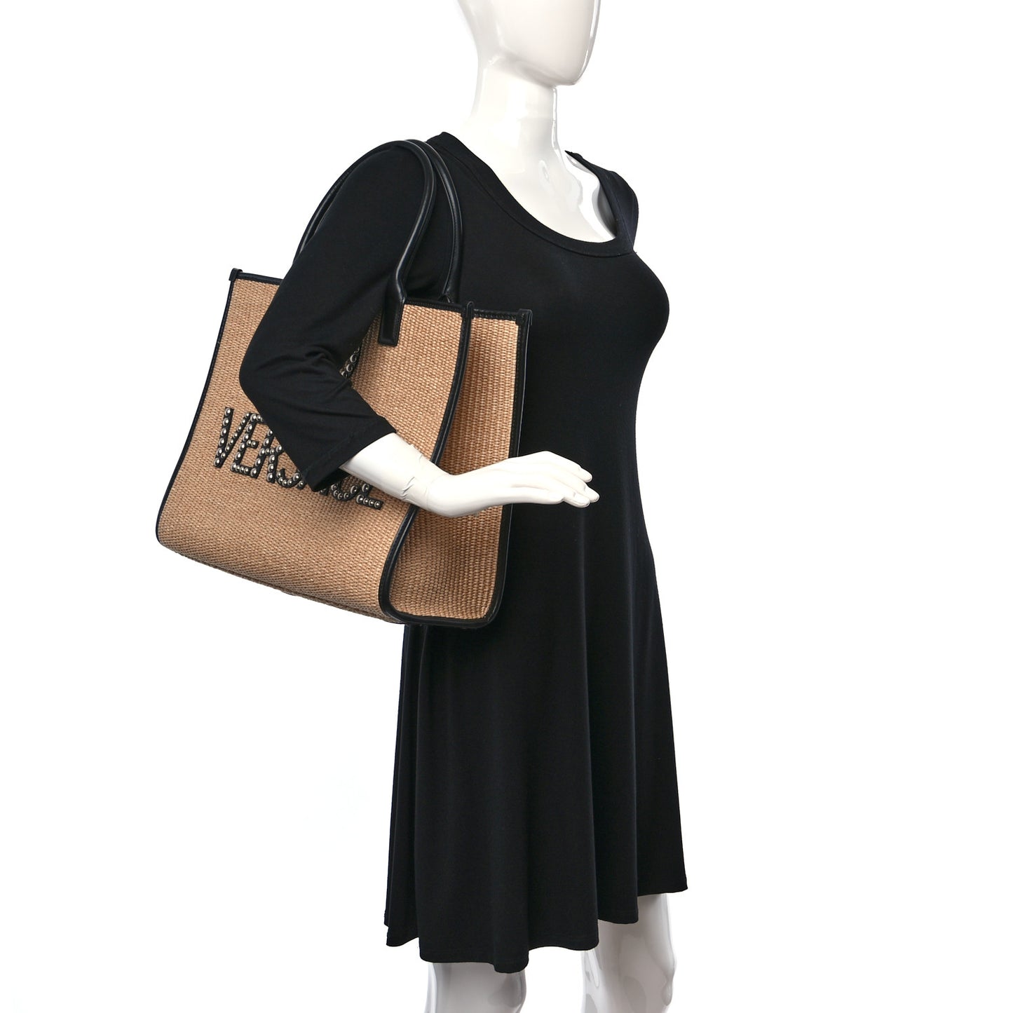 Raffia Studded La Medusa Large Tote Beige