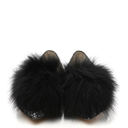 Jimmy Choo Glitter Fox Fur Gale Flats 37 Black 2 of 9