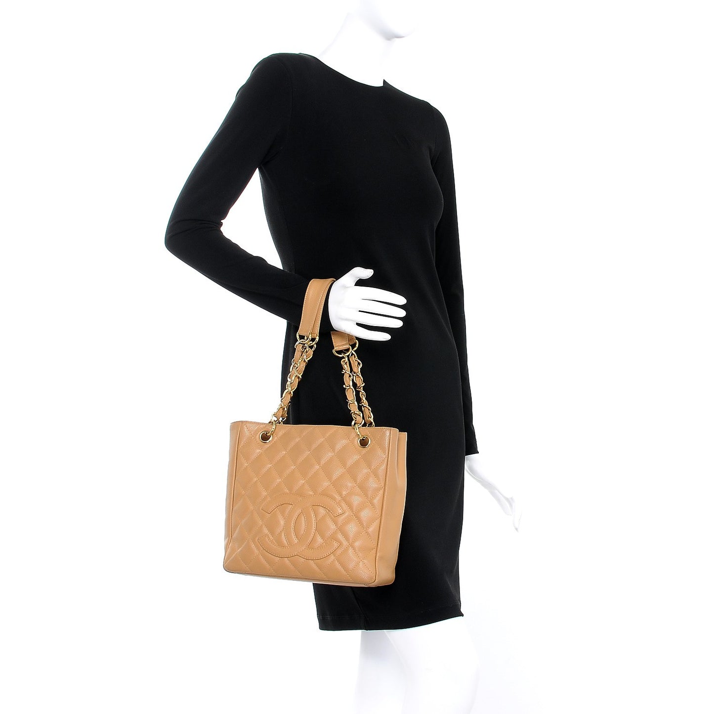 Caviar Quilted Petit Shopping Tote PST Beige