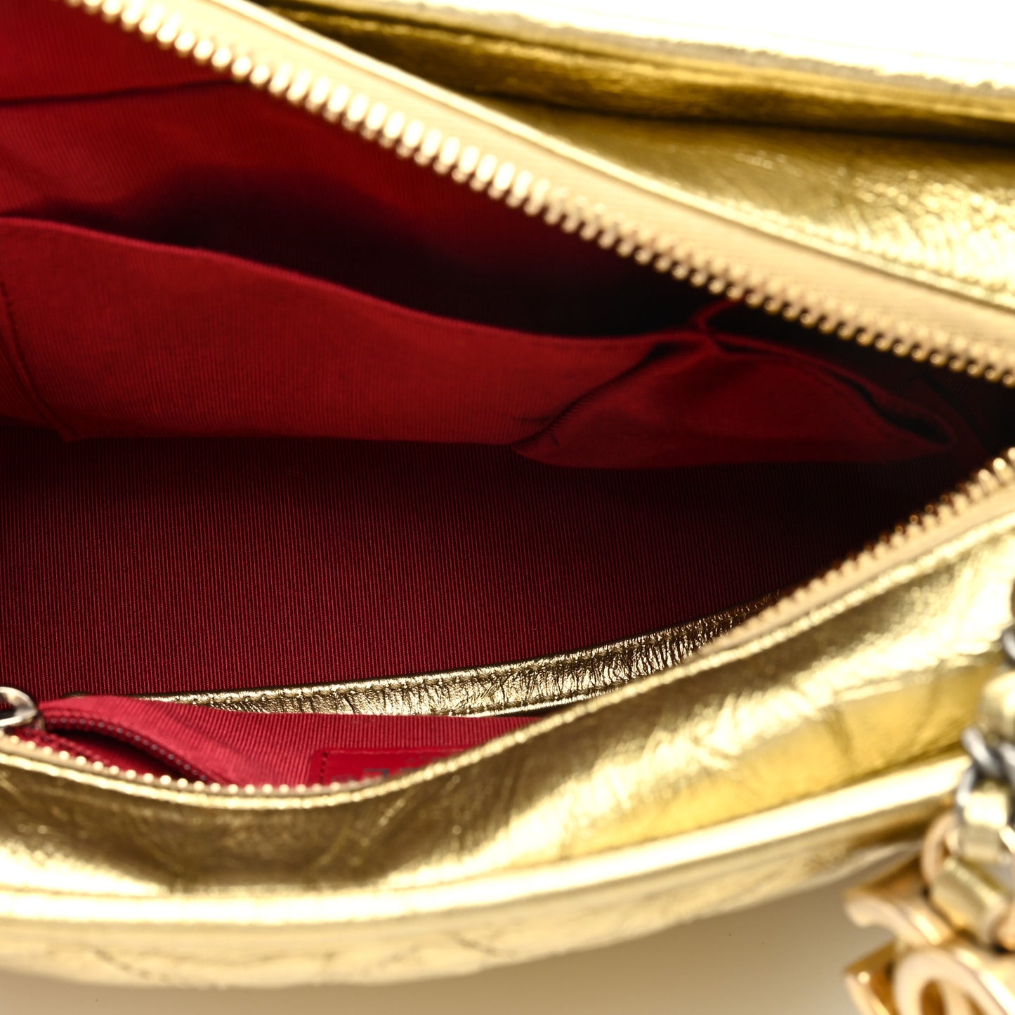 Metallic Aged Calfskin Quilted Small Gabrielle Hobo Gold