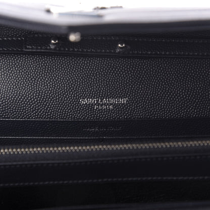 Saint Laurent Grain De Poudre Matelasse Chevron Monogram Chain Wallet Deep Marine 6 of 7