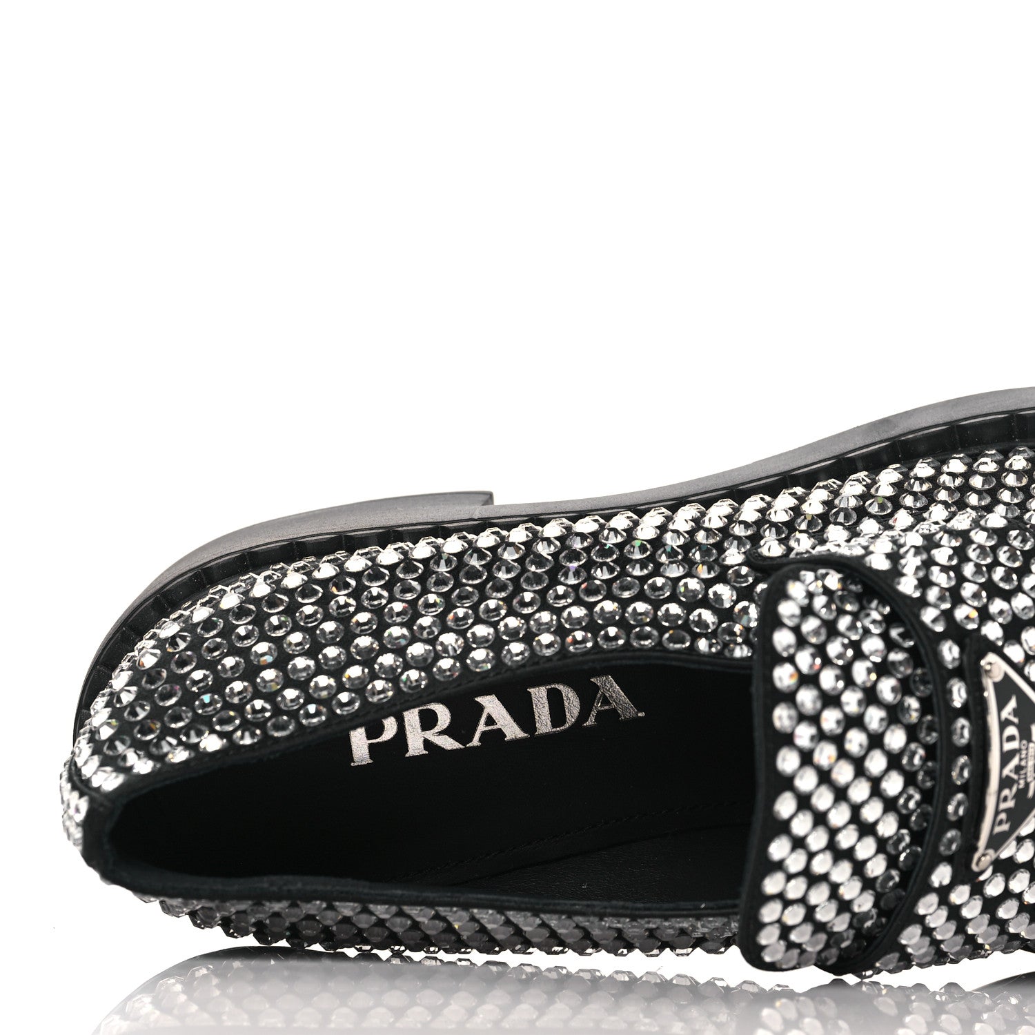 Prada Satin Crystal Metal Triangle Logo 50mm Loafers 39.5 Cristal 7 of 7