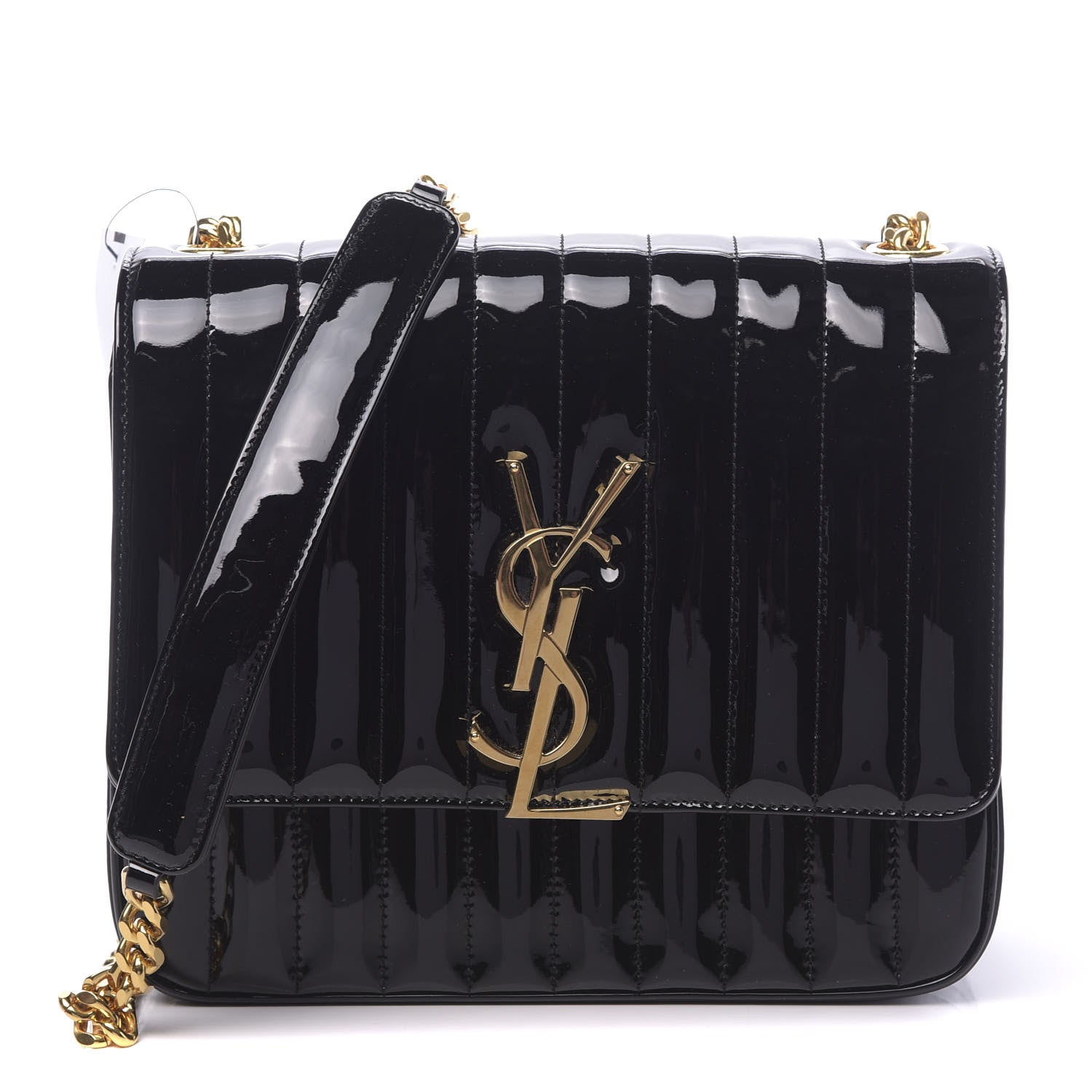 Saint Laurent Patent Matelasse Monogram Large Vicky Chain Bag Black 1 of 10