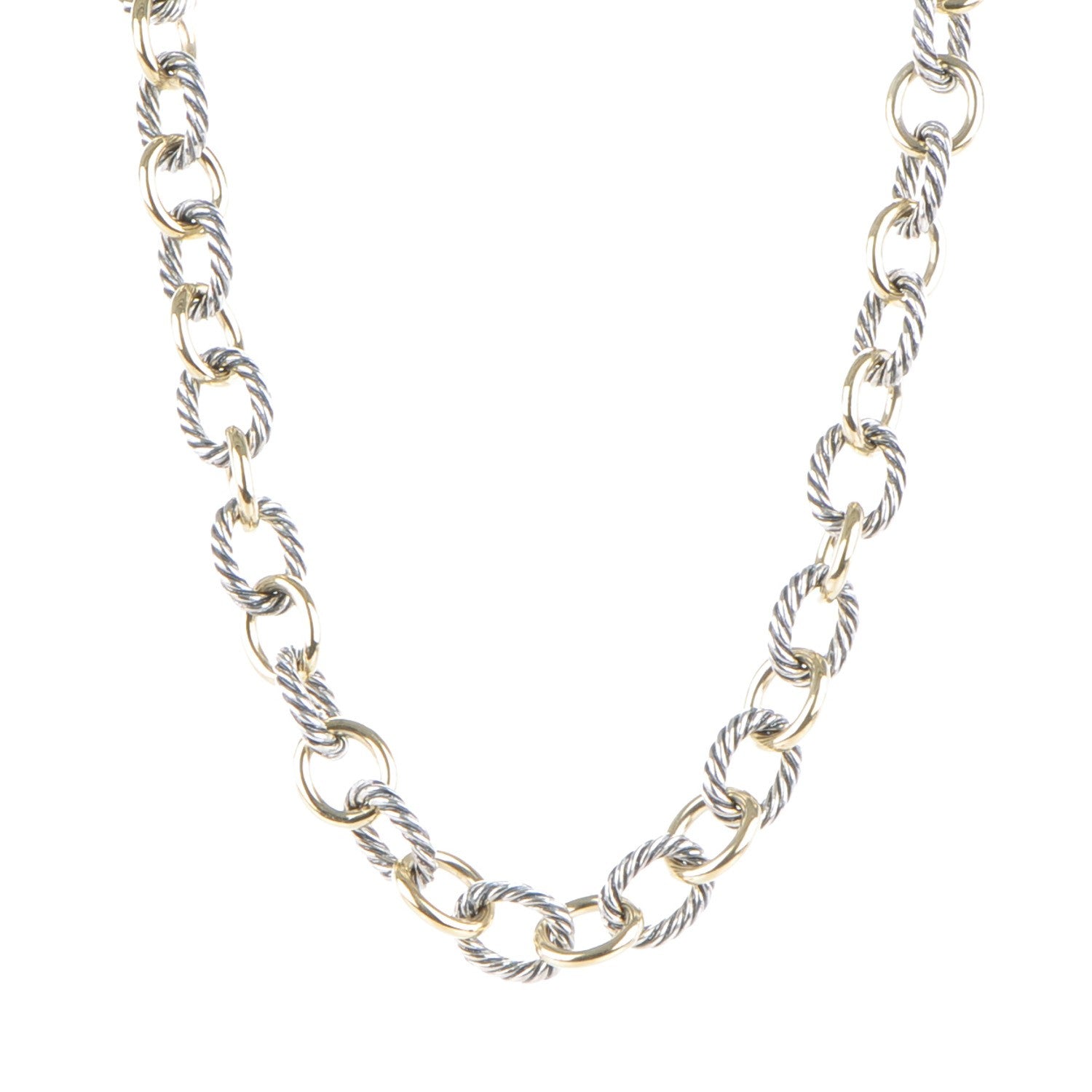 David Yurman Sterling Silver 18K Yellow Gold 12mm Large Oval Link Necklace 1 of 6