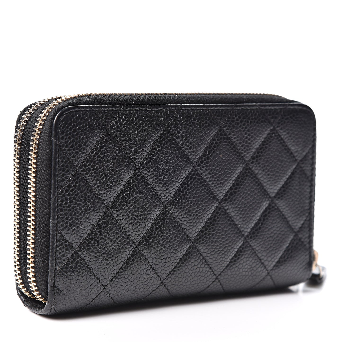 Caviar Quilted Large Gusset Double Zip Around Wallet Black