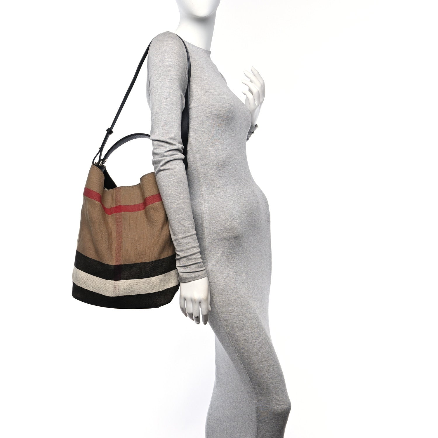 Burberry Canvas Mega Check Medium Ashby Bucket Bag Black 2 of 9