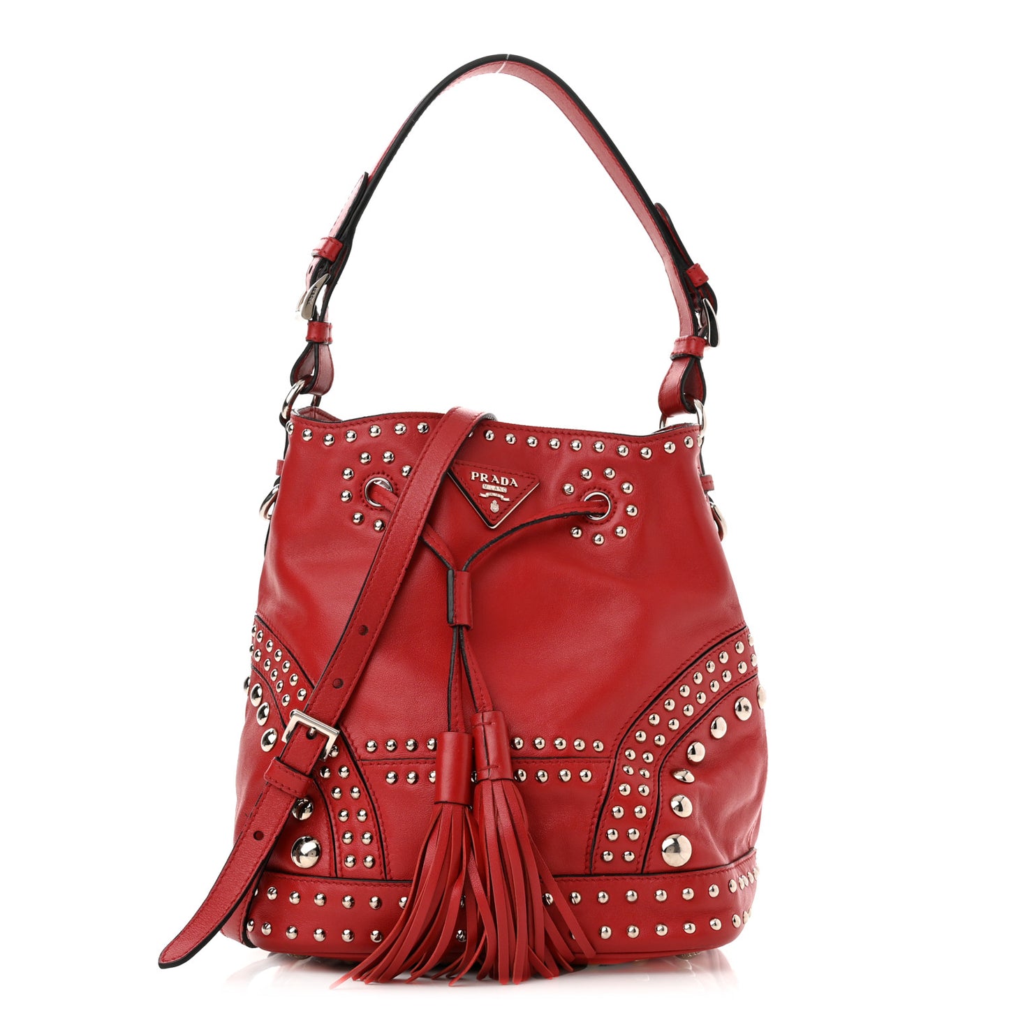 Soft Calf Studded Bucket Bag Rosso