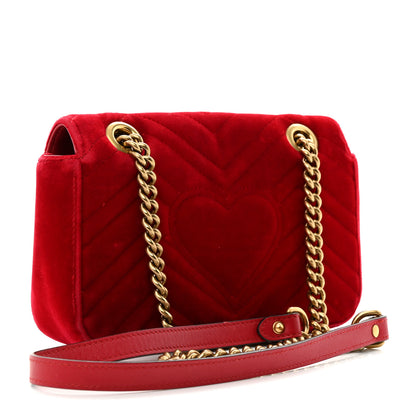Gucci Velvet Matelasse Mini GG Marmont Shoulder Bag Hibiscus Red 3 of 12