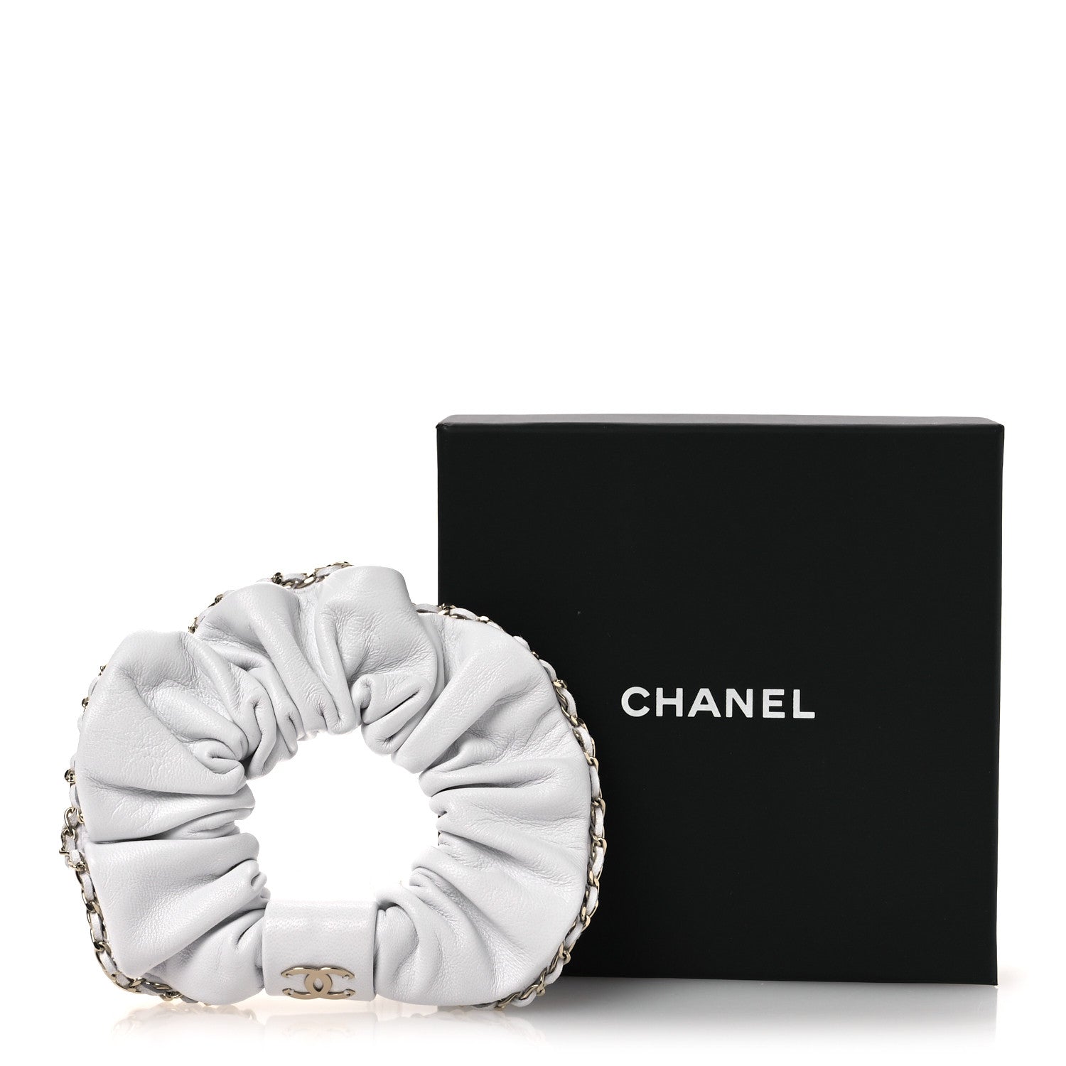 Chanel Lambskin Chain CC Hair Scrunchie White 5 of 5
