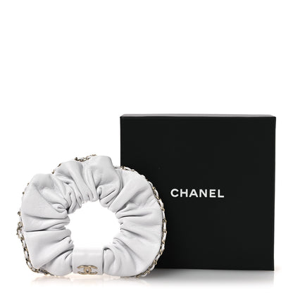 Chanel Lambskin Chain CC Hair Scrunchie White 5 of 5
