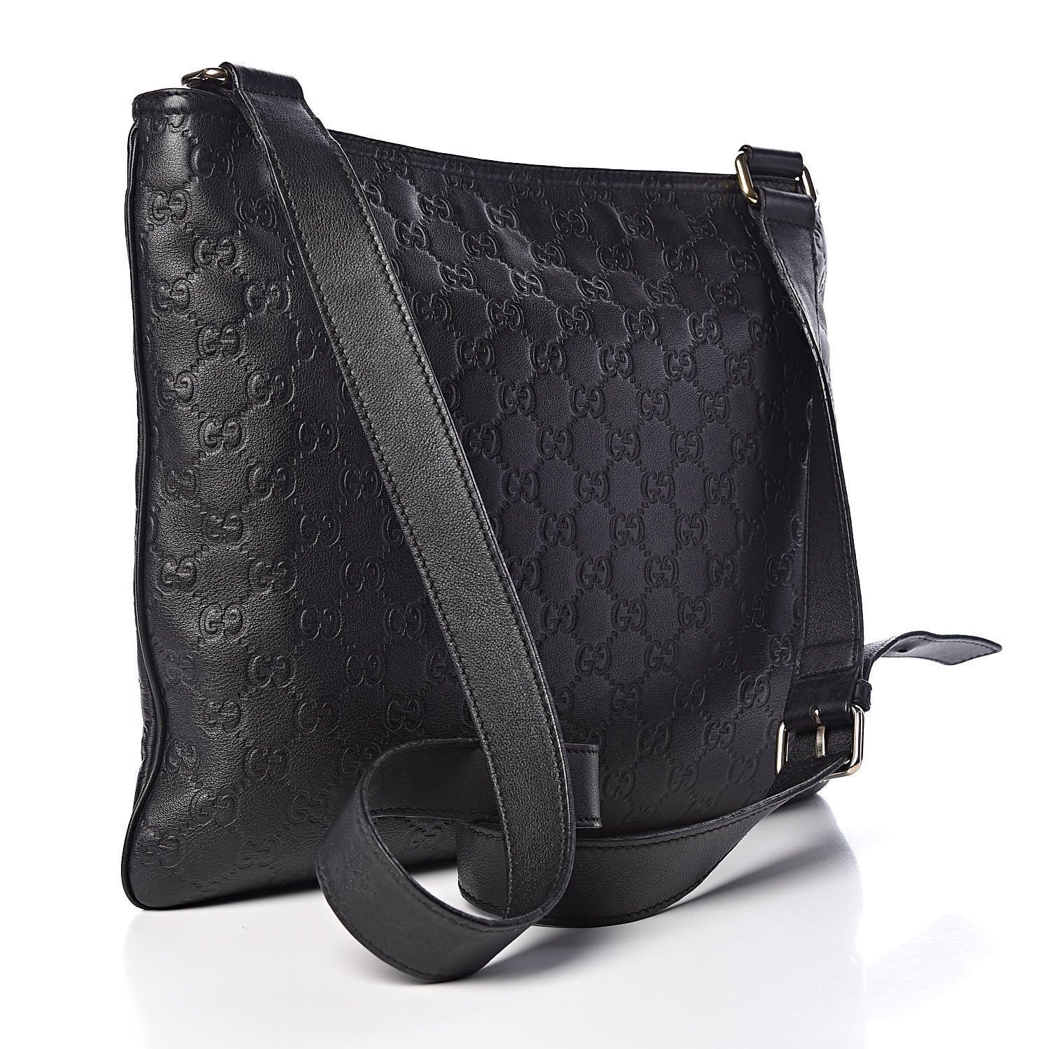 Gucci Guccissima Medium Flat Messenger Bag Black 3 of 10