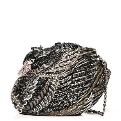 Judith Leiber Swarovski Crystal Swan Minaudiere Clutch Black Silver 1 of 7