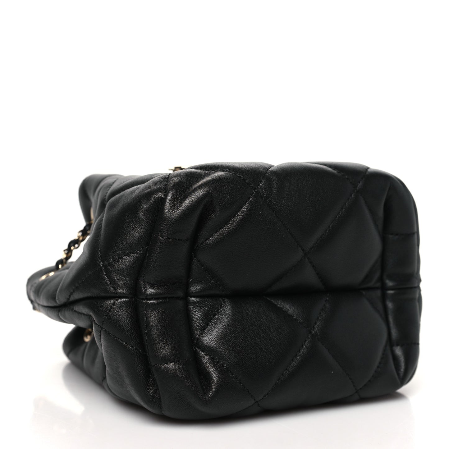 Lambskin Quilted CC Dweller Drawstring Bucket Bag Black