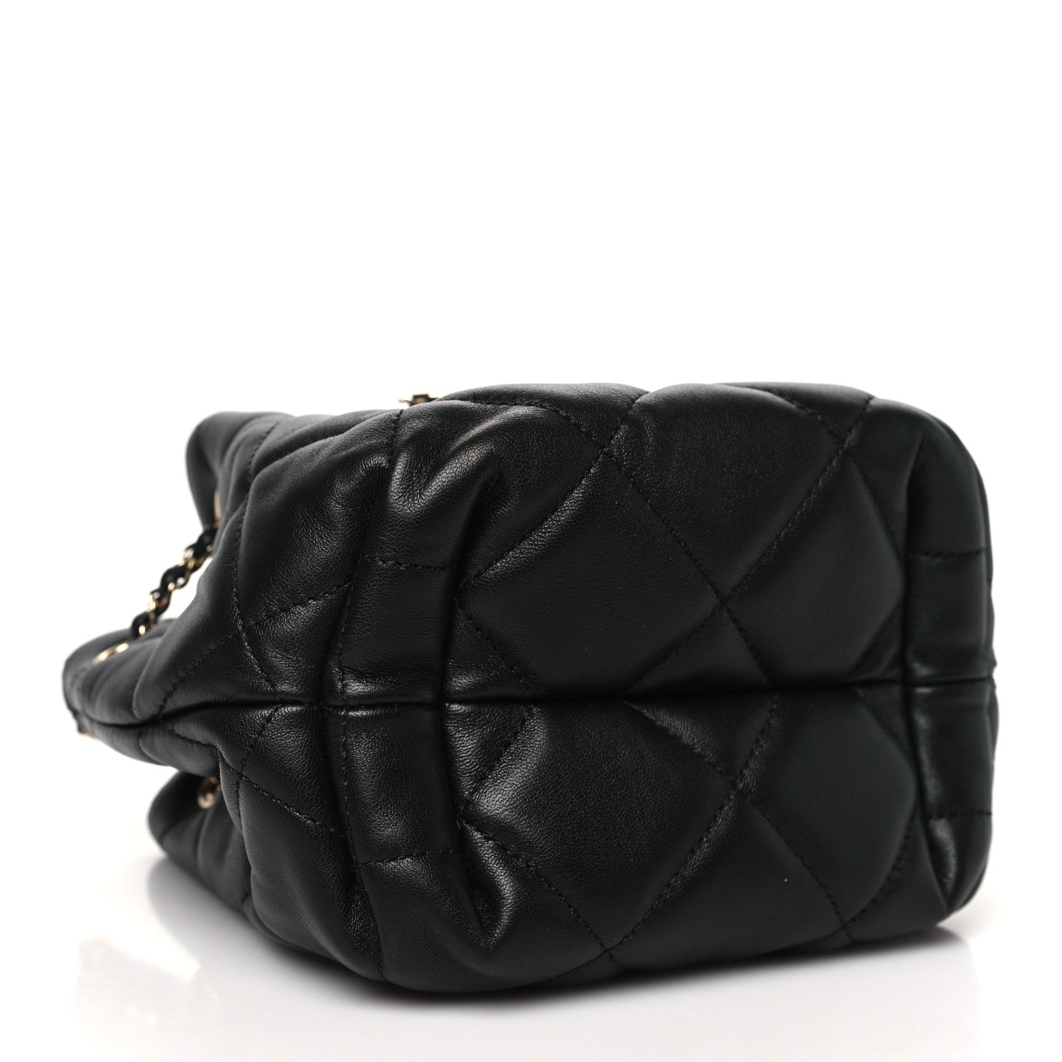 Chanel Lambskin Quilted CC Dweller Drawstring Bucket Bag Black 4 of 10