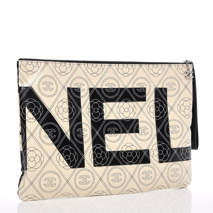 Chanel Coated Canvas Camellia Printed Pouch Black Beige 3 of 8