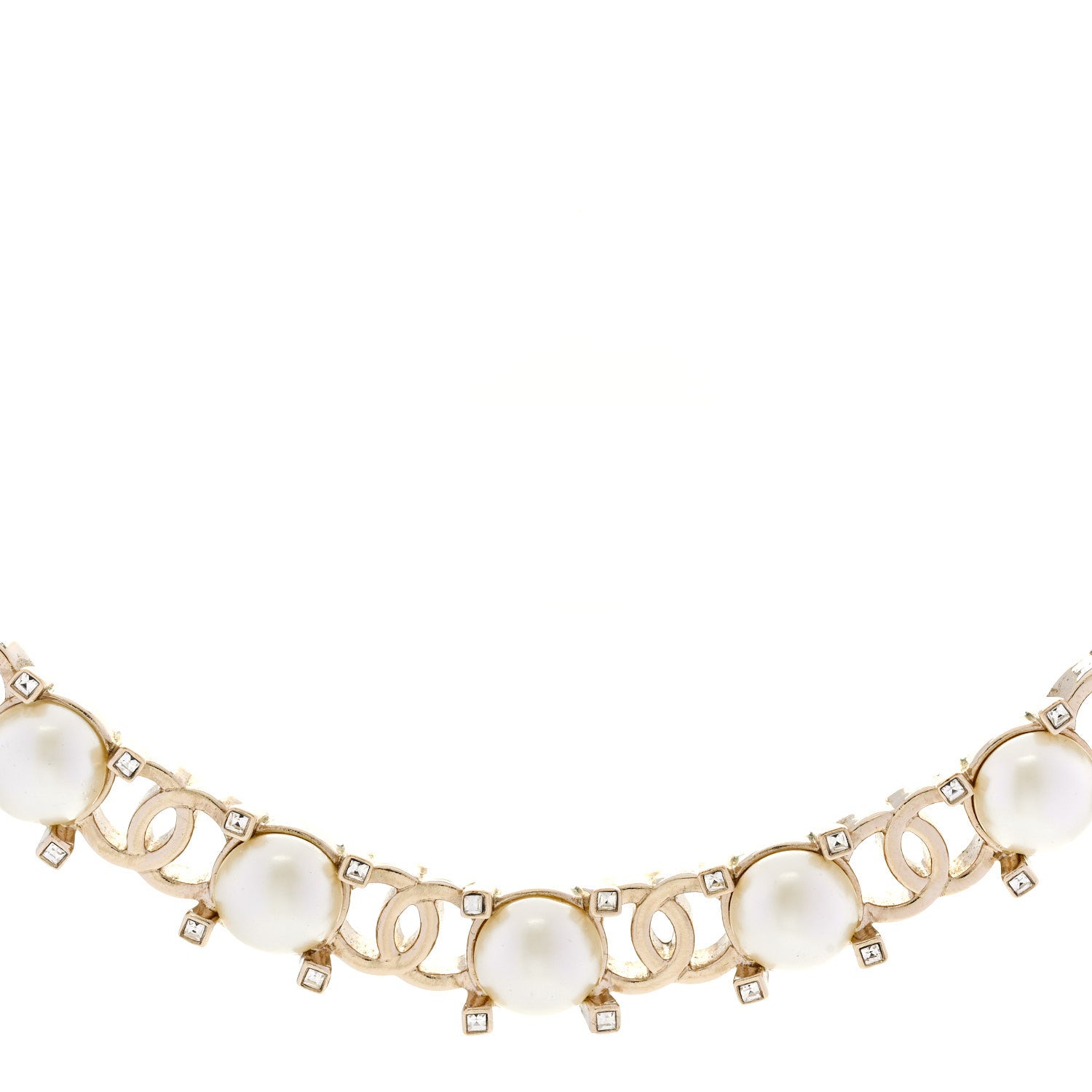 Chanel Strass Crystal Studded Pearl CC Choker Necklace Gold Pearly White 1 of 5