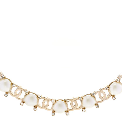 Chanel Strass Crystal Studded Pearl CC Choker Necklace Gold Pearly White 1 of 5