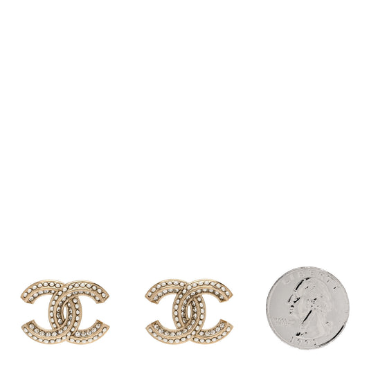 Crystal Pearl Chain Mania CC Earrings Gold