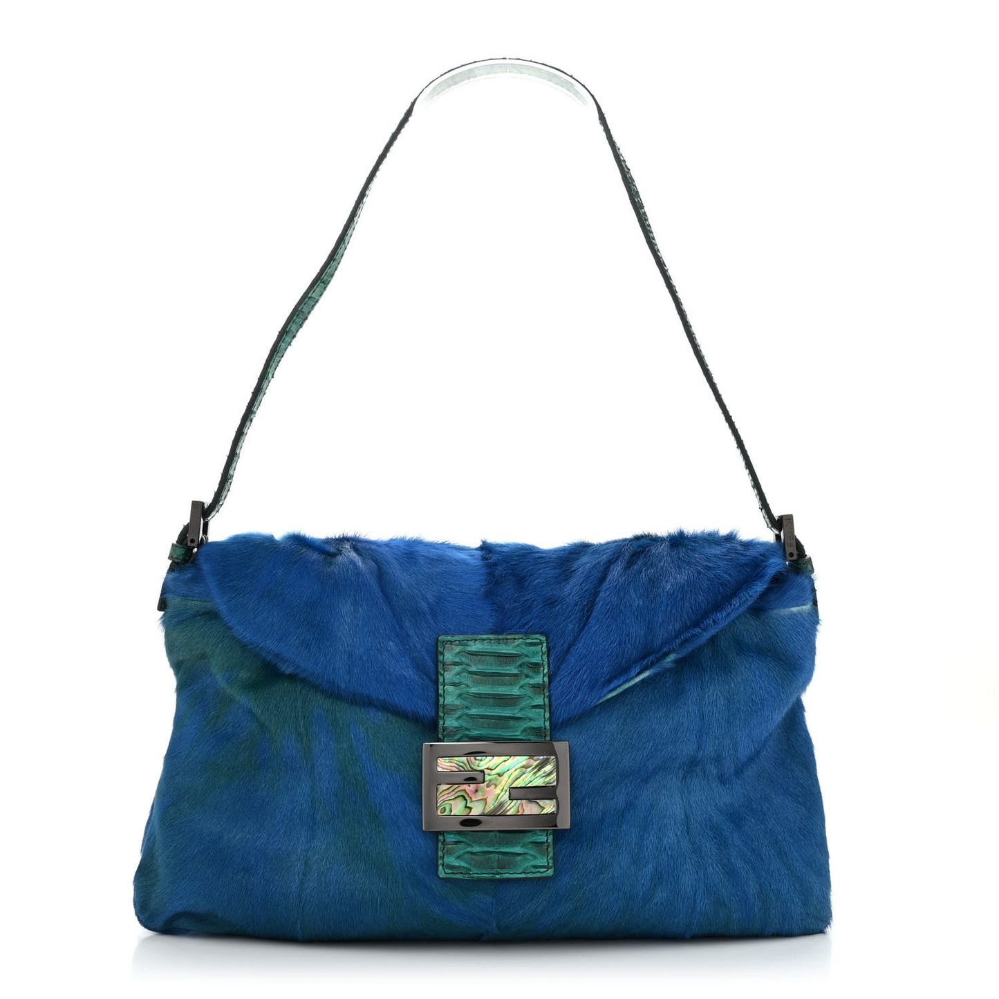 Calf Hair Snakeskin Tie Dye Baguette Blue Green