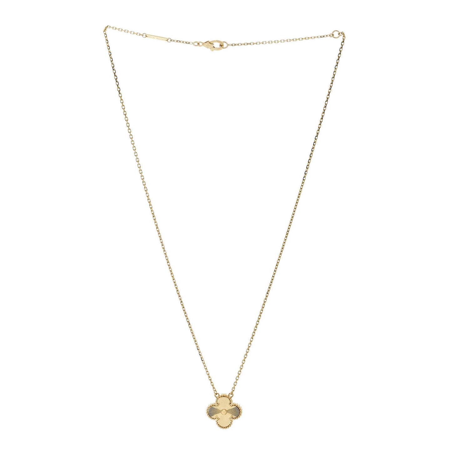 18K Yellow Gold Guilloche Vintage Alhambra Pendant Necklace