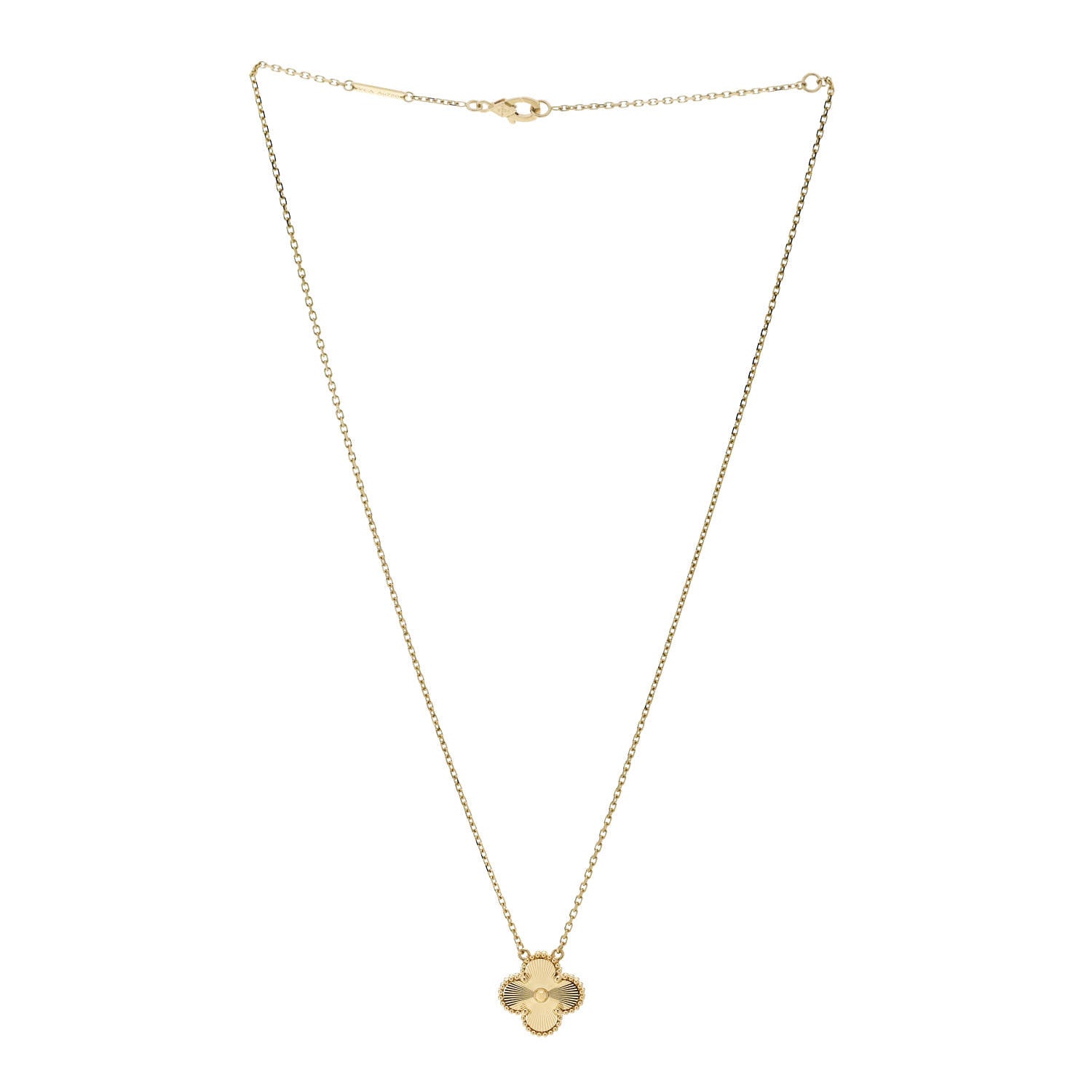 Van Cleef & Arpels 18K Yellow Gold Guilloche Vintage Alhambra Pendant Necklace 3 of 6