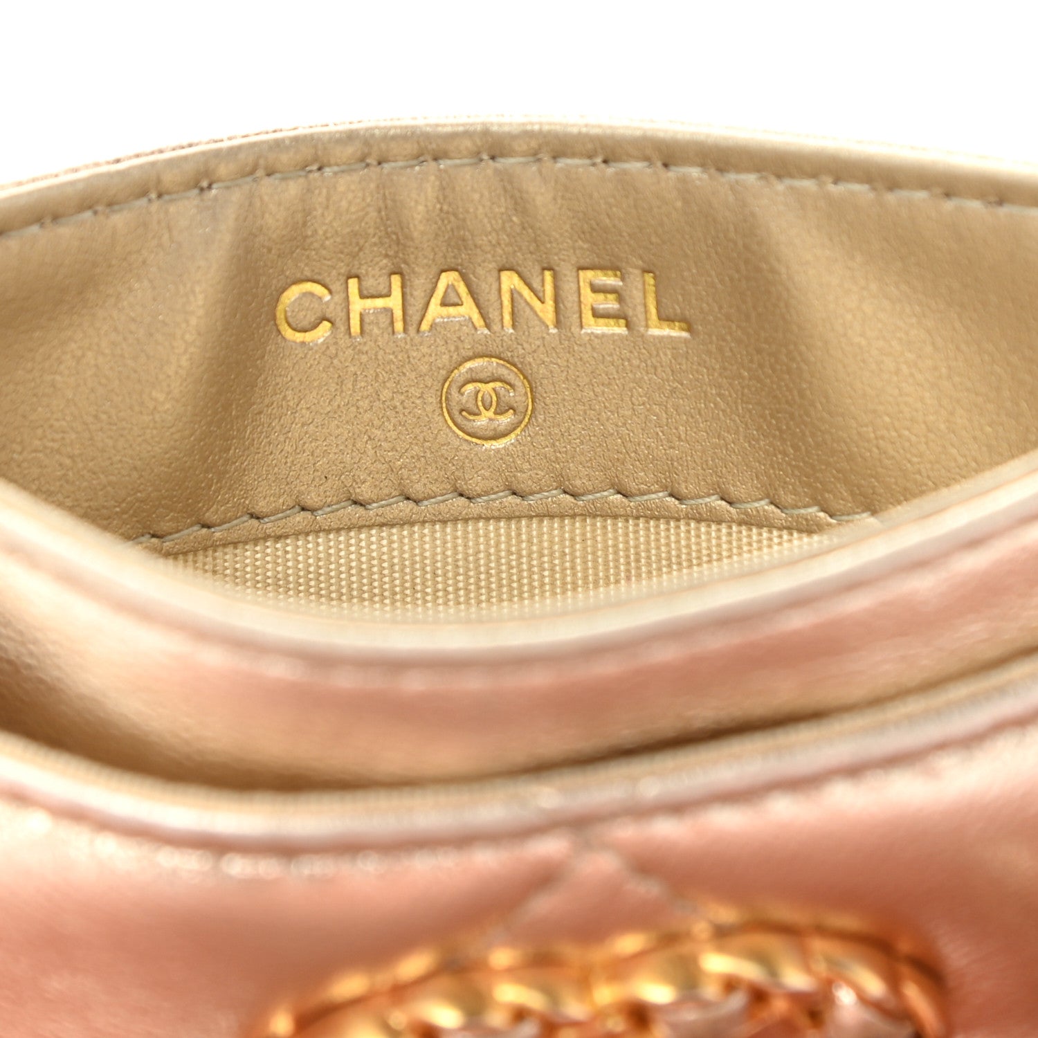 Chanel Metallic Lambskin Quilted Chanel 19 Card Holder Gold 5 of 10