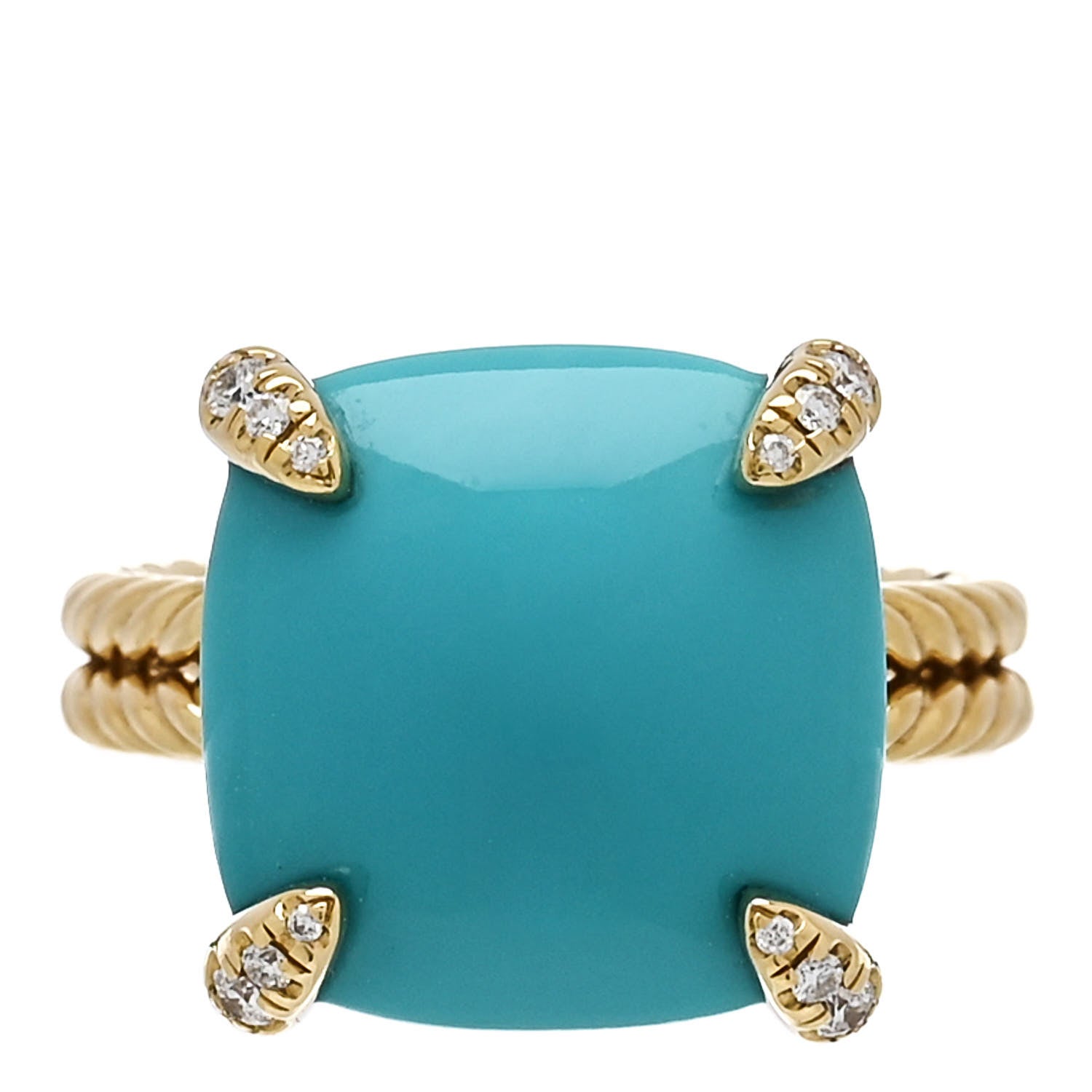 David Yurman 18K Yellow Gold Diamond Turquoise 14mm Chatelaine Ring 51 5.75 1 of 5