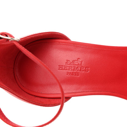 Hermes Calfskin Legend Wedge Sandals 38 Rose Cotinga 5 of 9