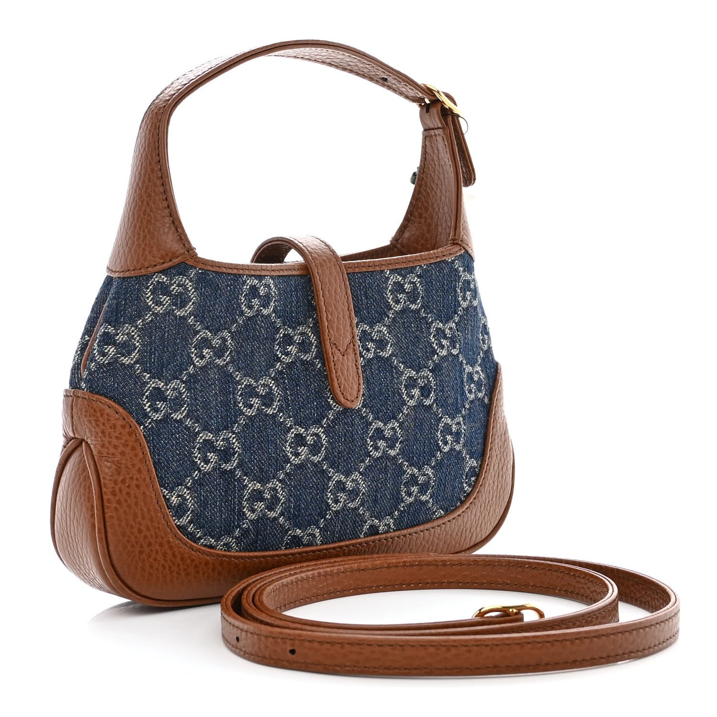 New Denim GG Monogram Calfskin Mini Jackie 1961 Hobo Blue Tea Cuir