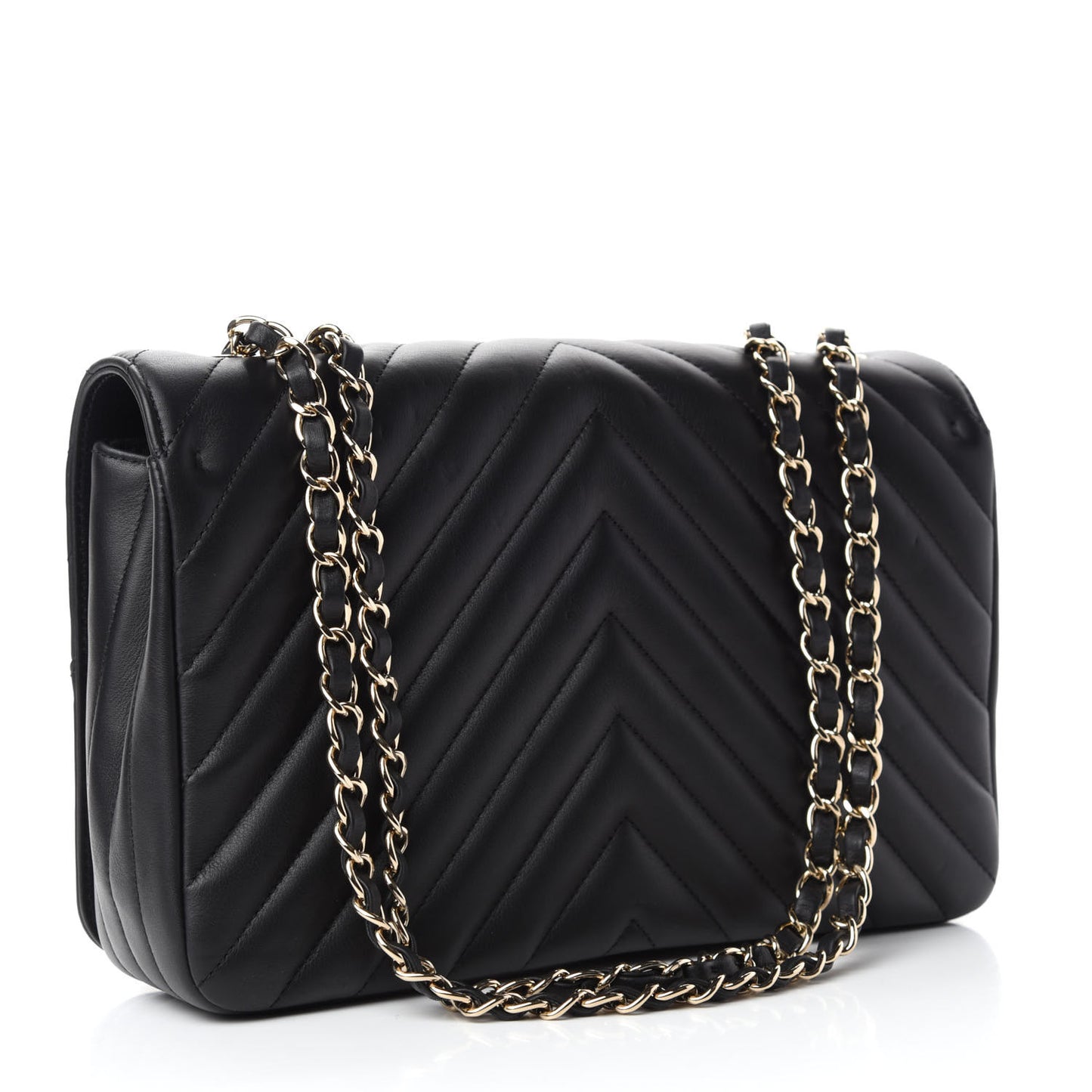 Calfskin Chevron Quilted Large Statement Flap Black