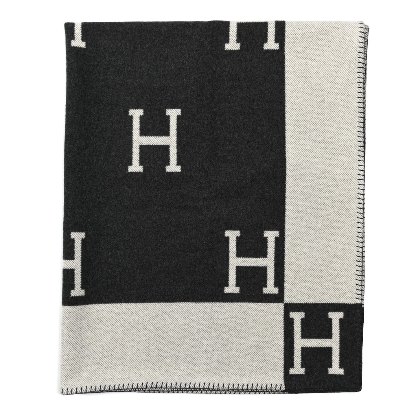 Wool Cashmere Avalon Signature Blanket Ecru Gris Fonce