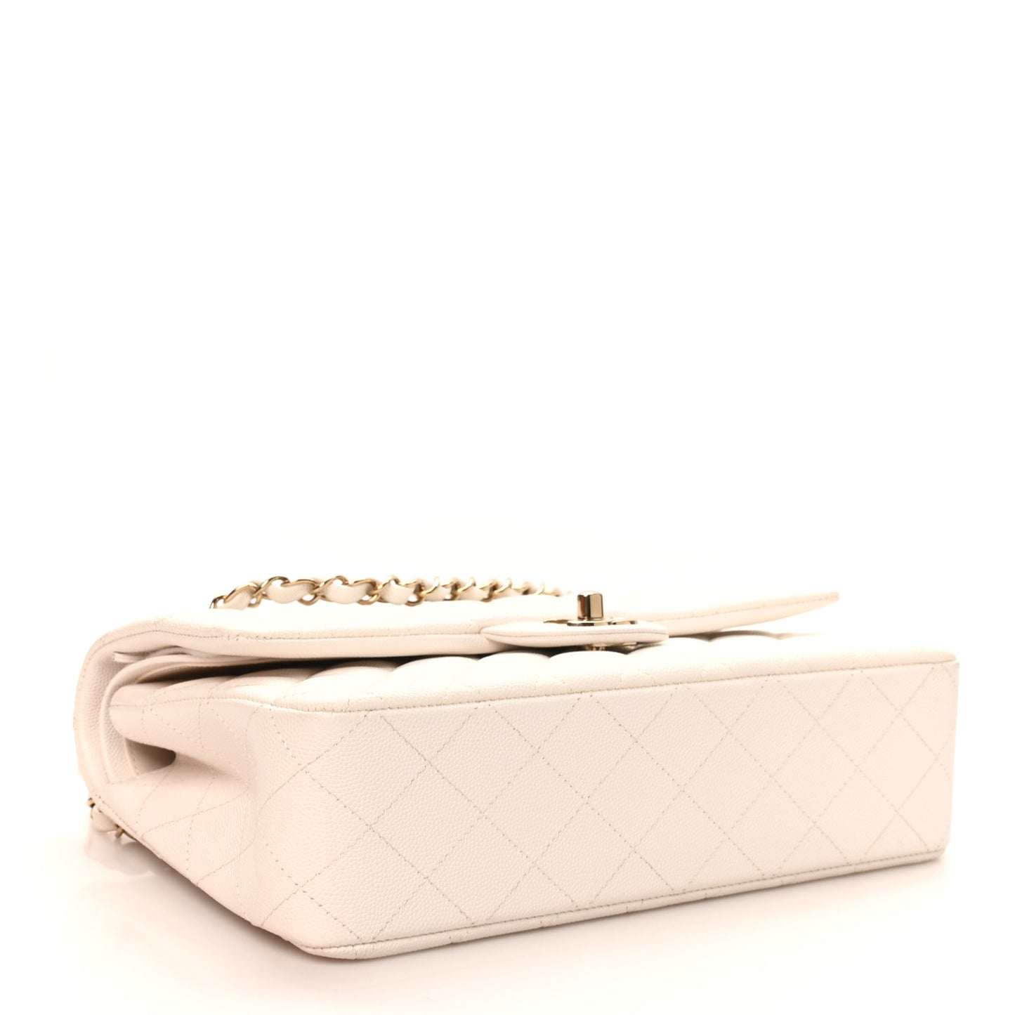 Caviar Quilted Medium Double Flap White