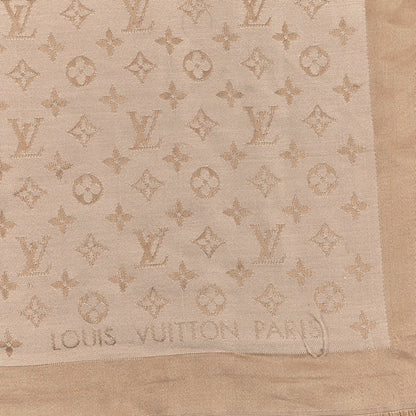 Louis Vuitton Silk Wool Monogram Denim Shawl Beige Rose 2 of 3