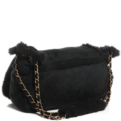 Chanel Shearling Suede Quilted Fur Flap Black 3 of 8