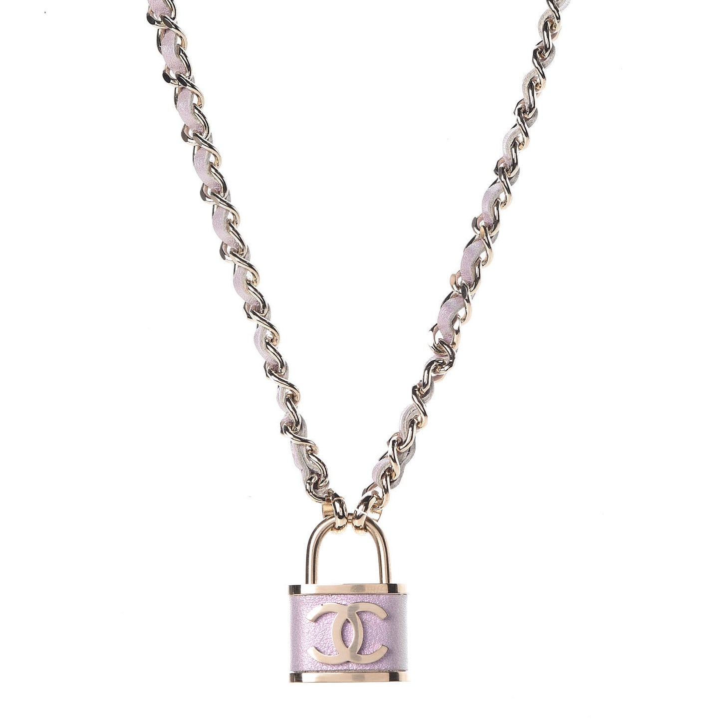 Metal Lambskin Lock Necklace Pink