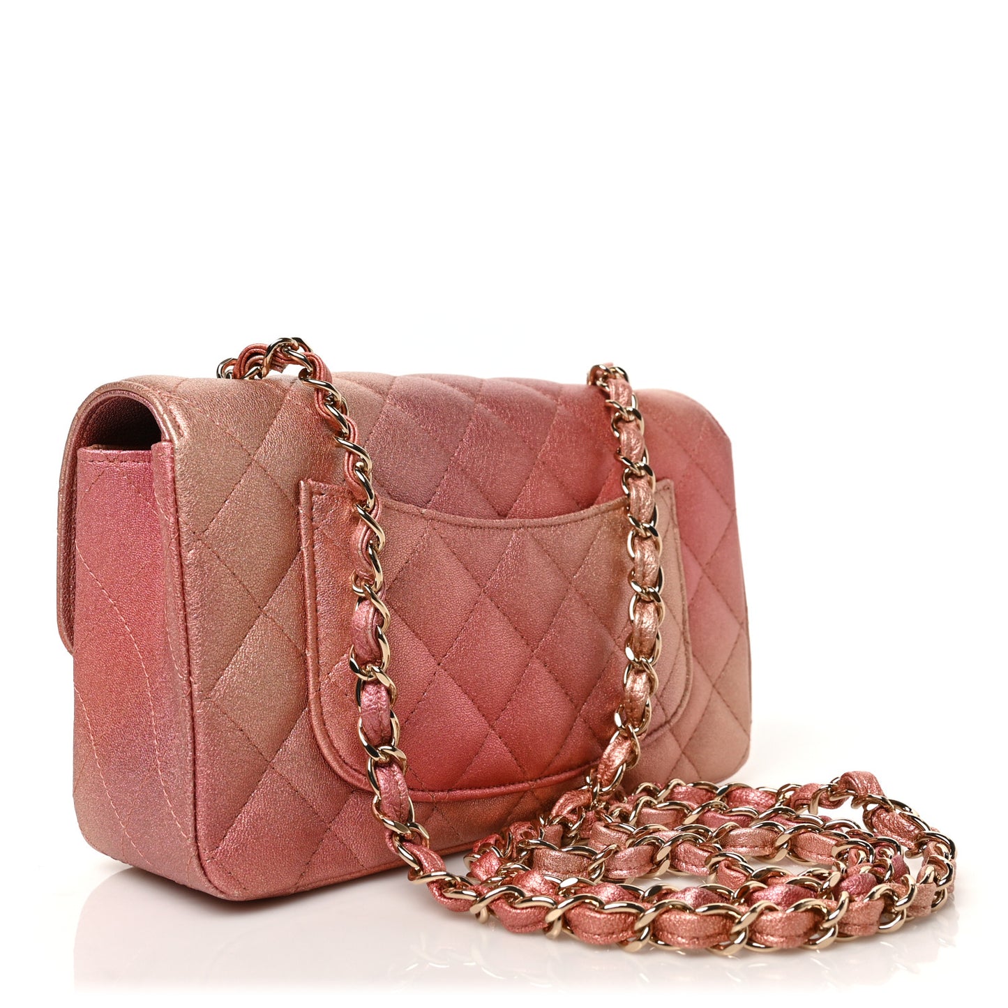 Metallic Lambskin Quilted Ombre Mini Rectangular Flap Pink