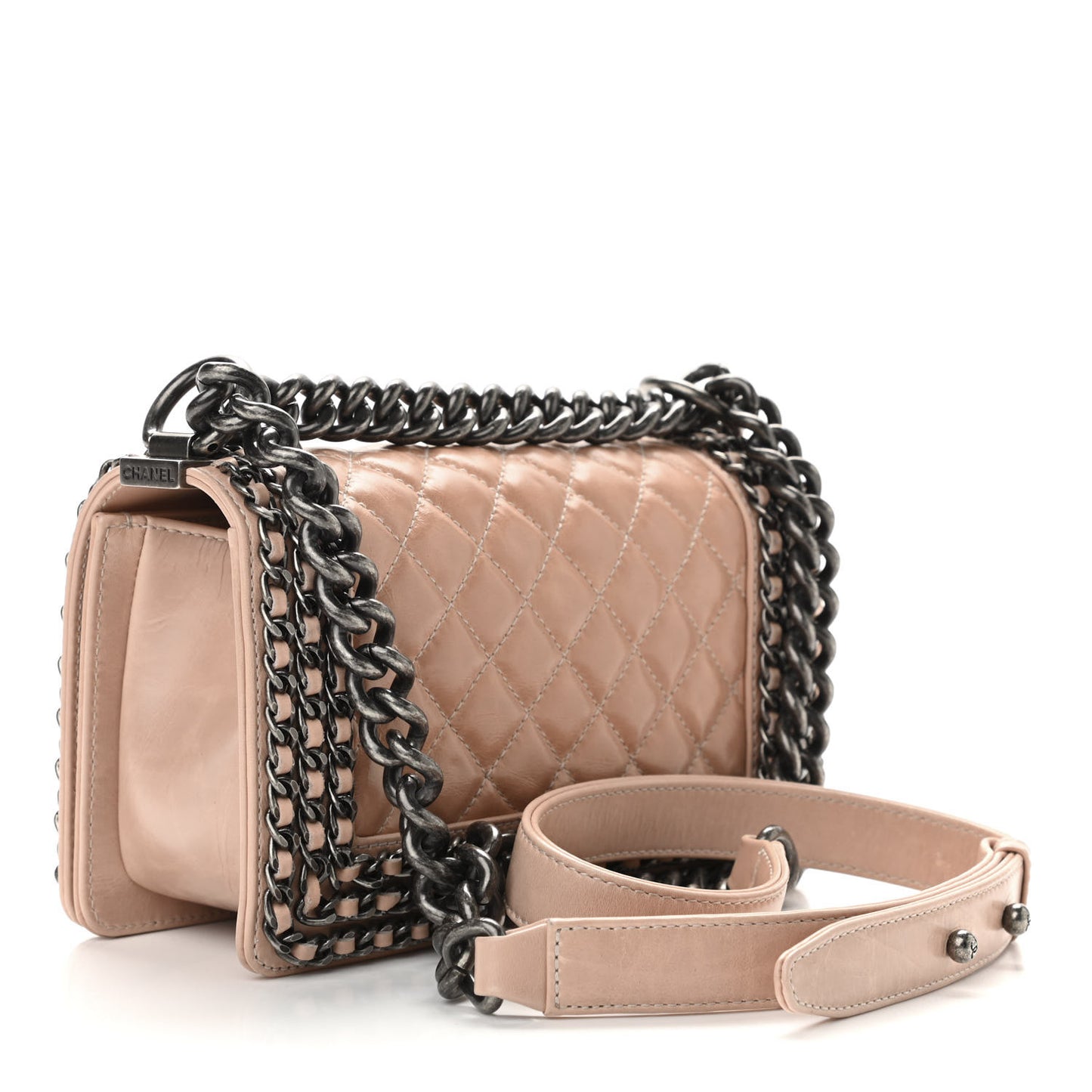 Glazed Calfskin Small Boy Chained Flap Pink