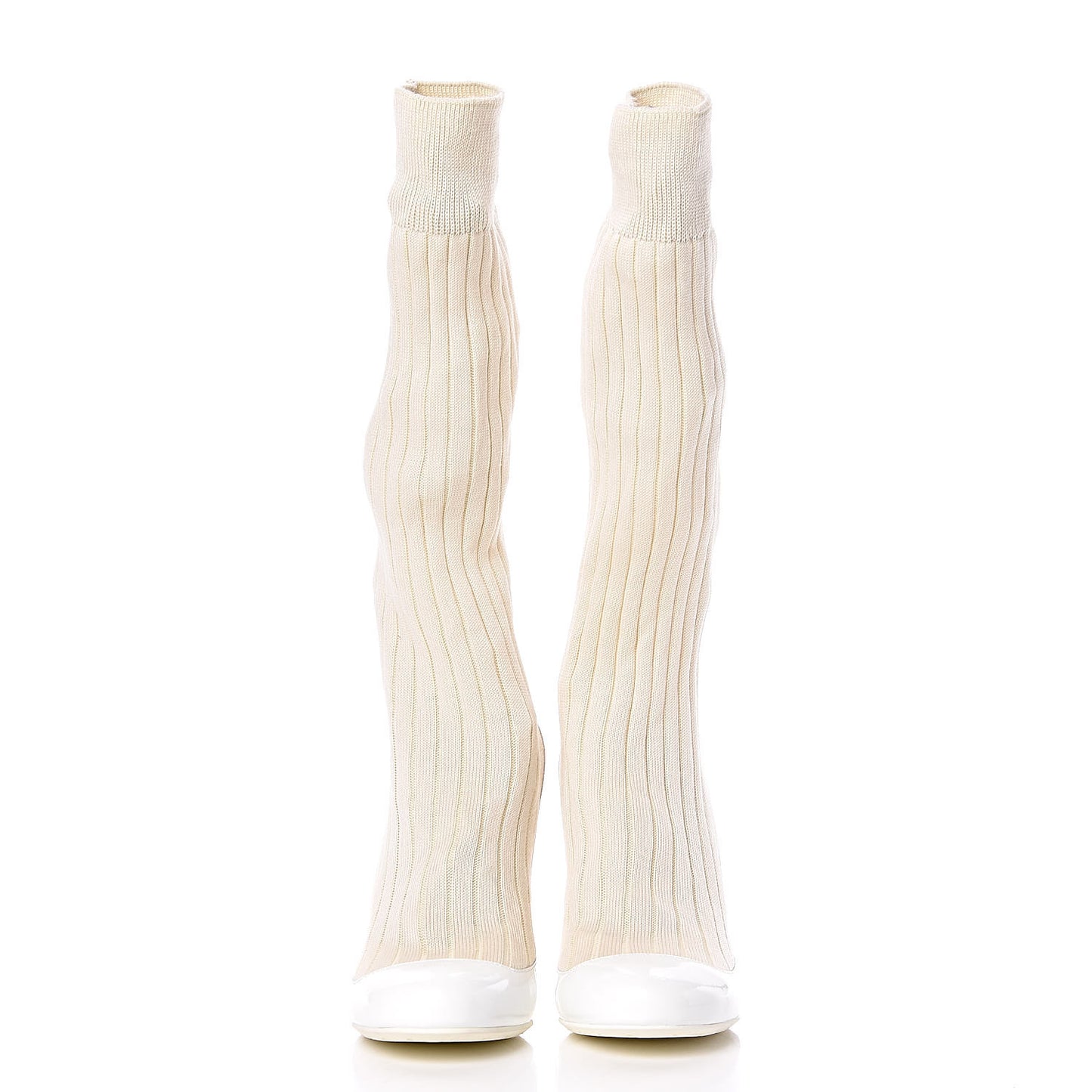 Patent Knit Sock Boots 38 White