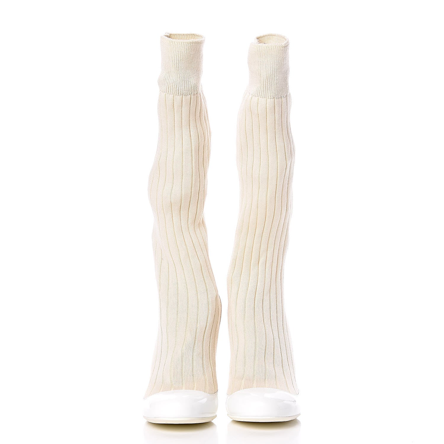 Chanel Patent Knit Sock Boots 38 White 2 of 10
