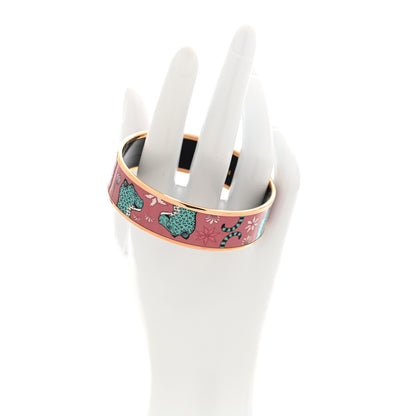 Hermes Enamel Printed Wide Les Léopards Bracelet 65 Rose Couture 2 of 4